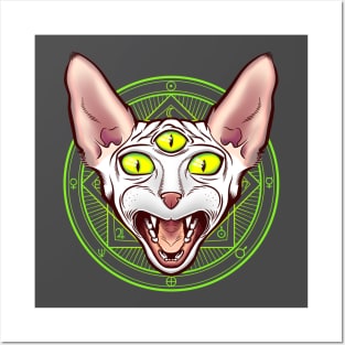 Creepy 3-eyed Occult Sphinx Cat Esoteric Pagan Magic Posters and Art